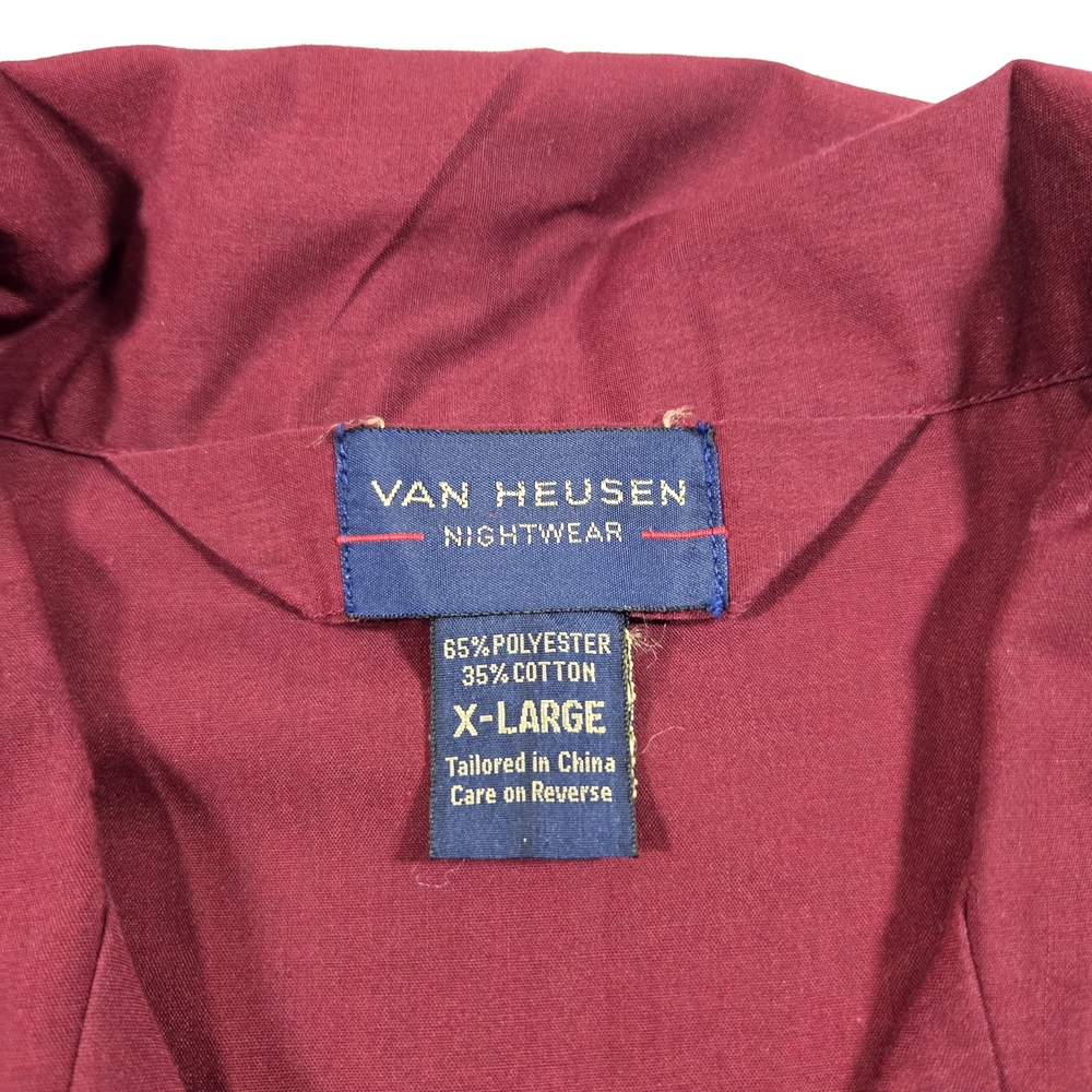 Van Heusen Pjs Pajamas Men's Burgundy Shirt Button Down Long Sleeve Pants Cotton - Picture 2 of 10